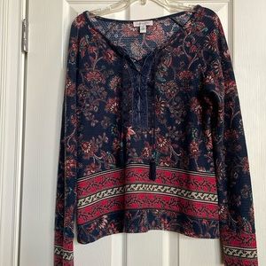 Boho shirt with drawstring top. Velvet and lace with tassels